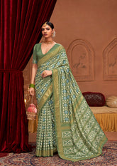 Glade Green Ikkat Polka Dot Saree-3901